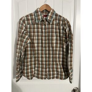 Levi's‎ Pearl Snaps Sparkle Brown Plaid Long Sleeve Western Shirt Women's Size L
